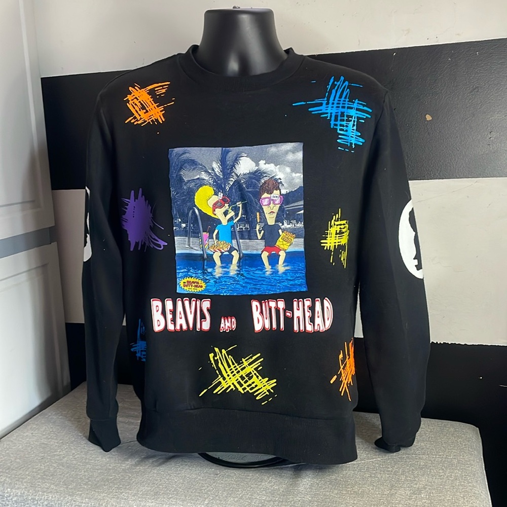No brand Custom made beavis and butthead black unisex cotton sweat shirt